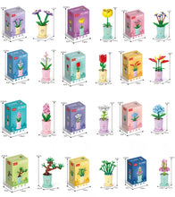 Load image into Gallery viewer, Set of 12 Botanical 3D Bouquet of Florist Flower Bricks and Potted Plants
