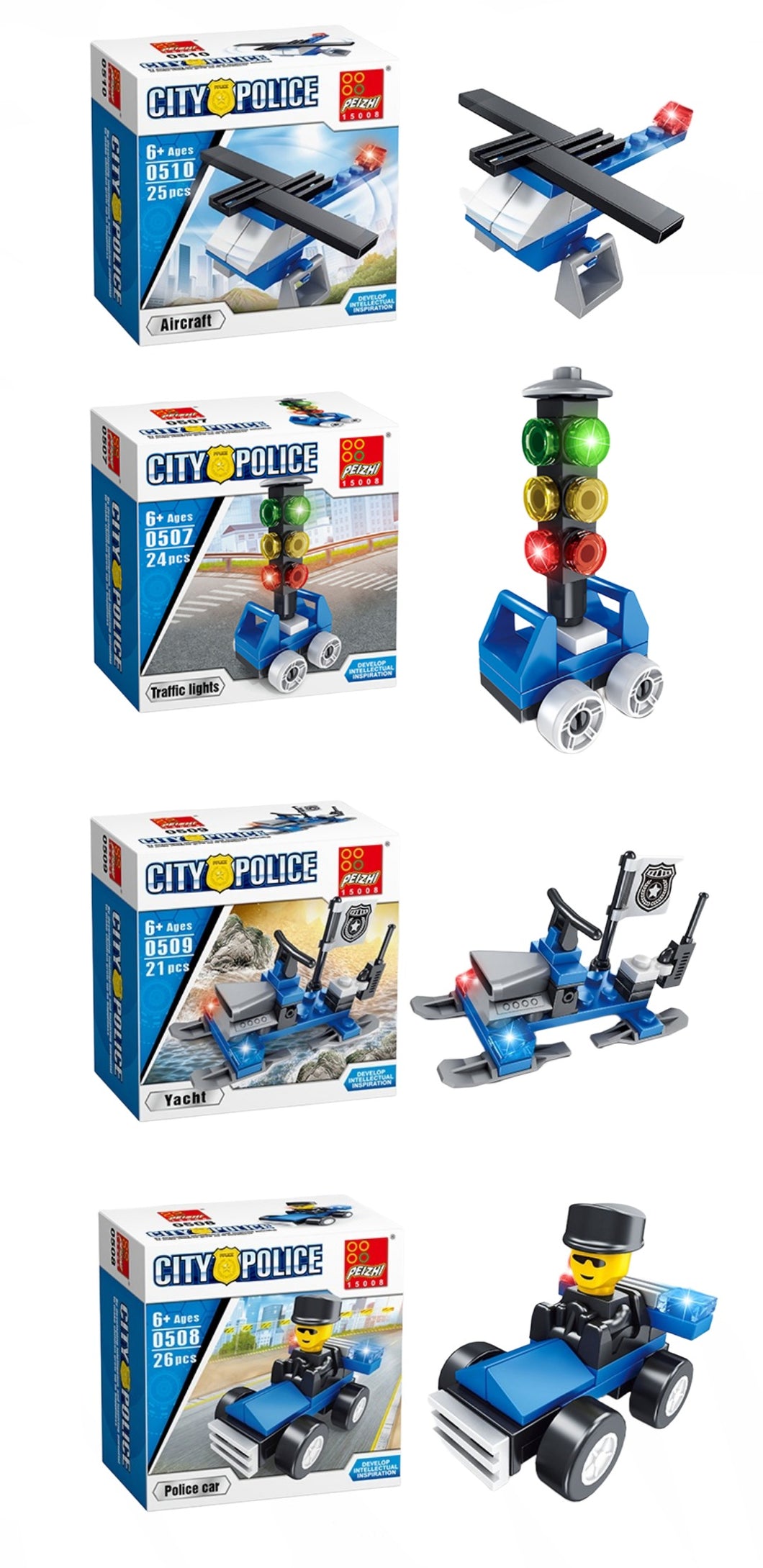 Kiddies Police Build & Play Building Block Set - Set of 4