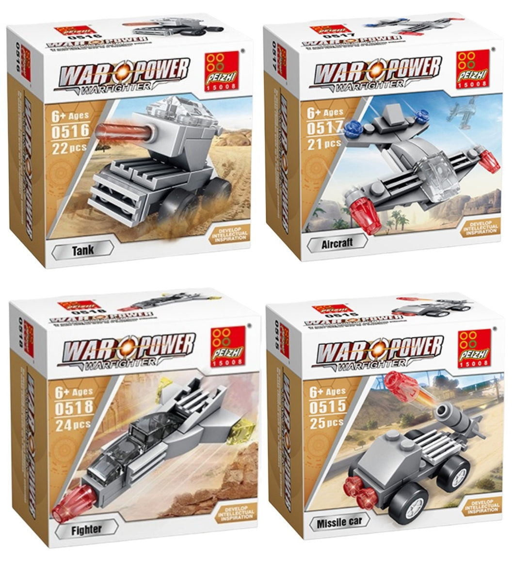 Kids Military Vehicle Building Block Play Kits - Set of 4