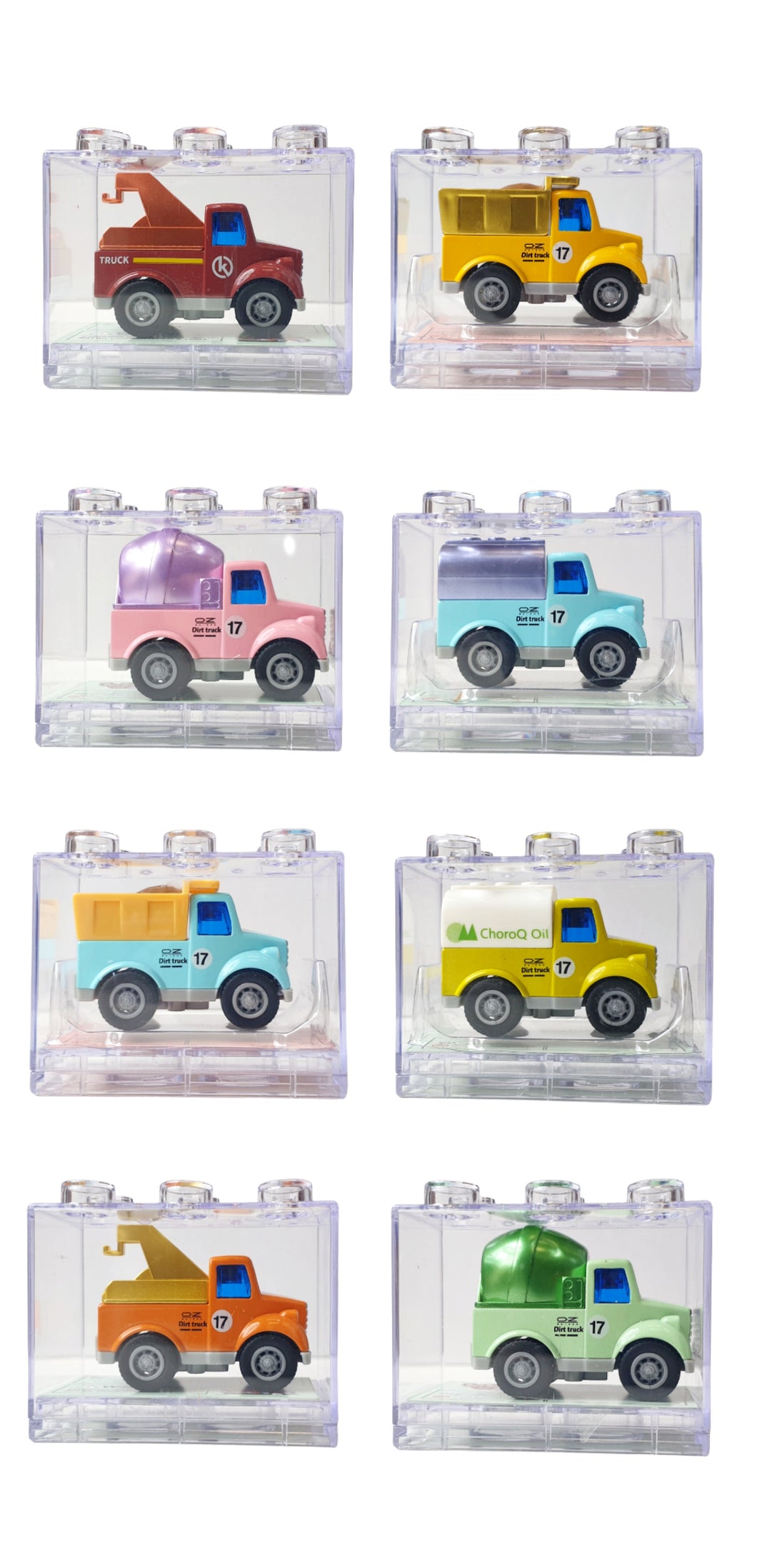 Set Of 8 Engineering vehicles In Interlocking Acrylic Display Cases