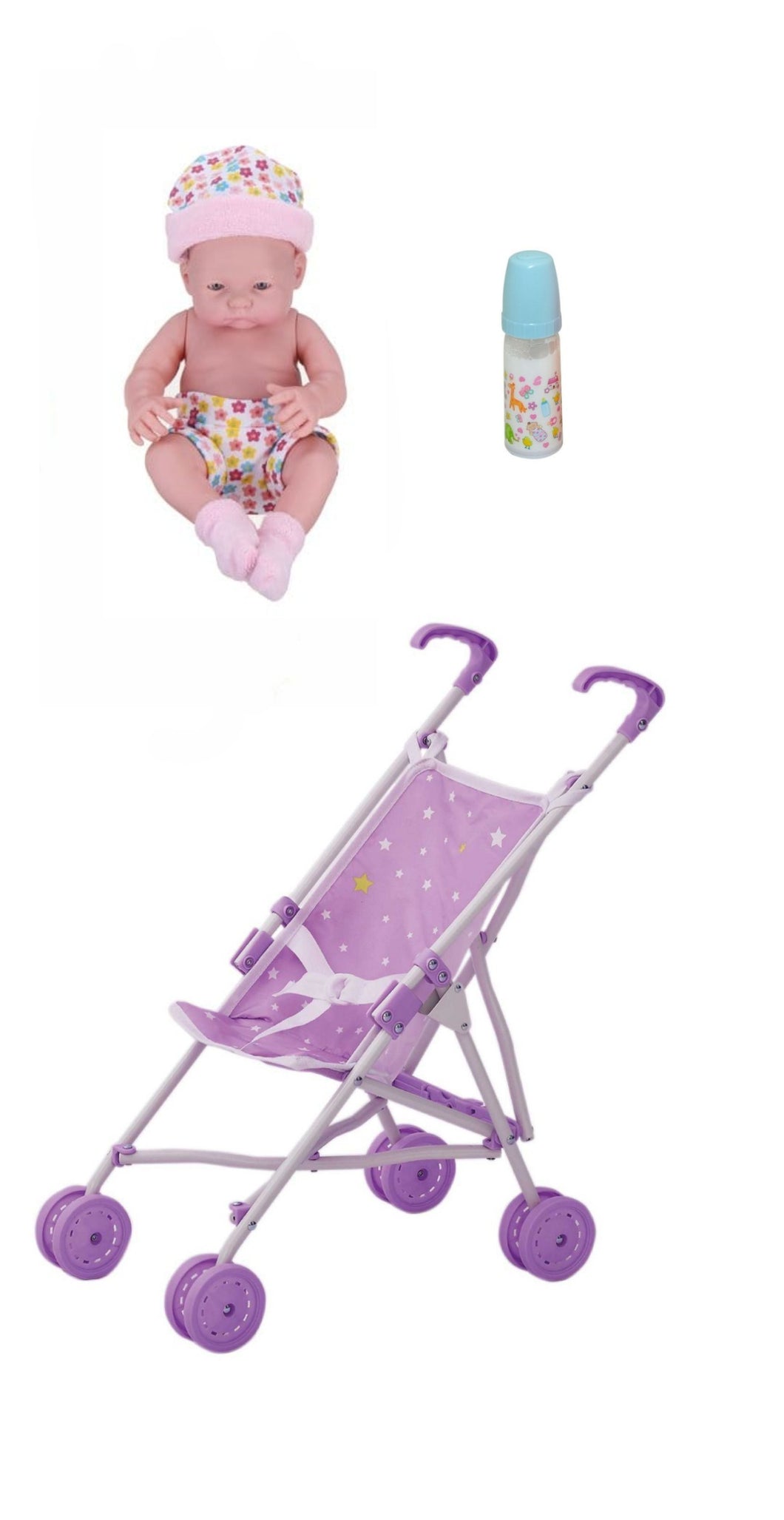 Reborn Baby Doll, Stroller and Bottle Set