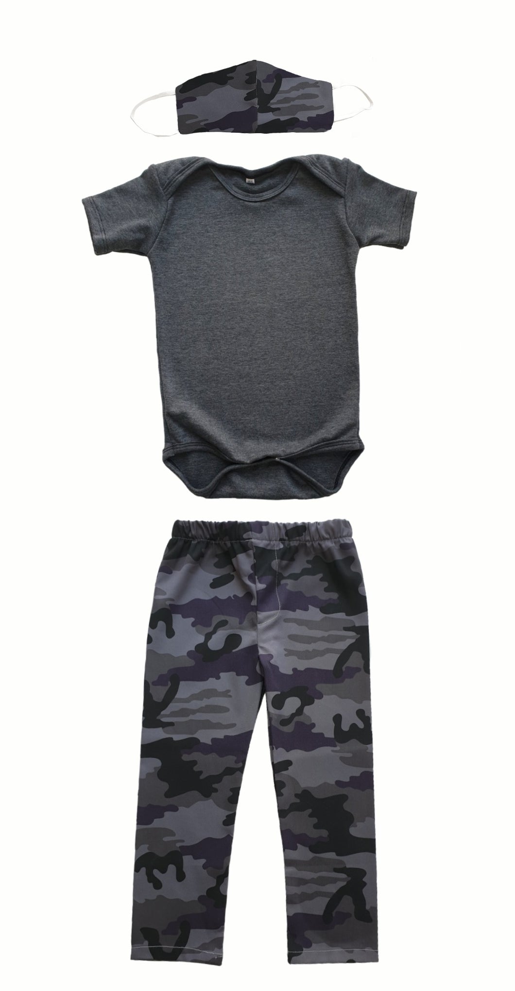 Toddler Clothing Set 3 Piece - Grey Camo Clothing Set with Matching Mask