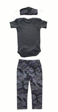 Load image into Gallery viewer, Toddler Clothing Set 3 Piece - Grey Camo Clothing Set with Matching Mask
