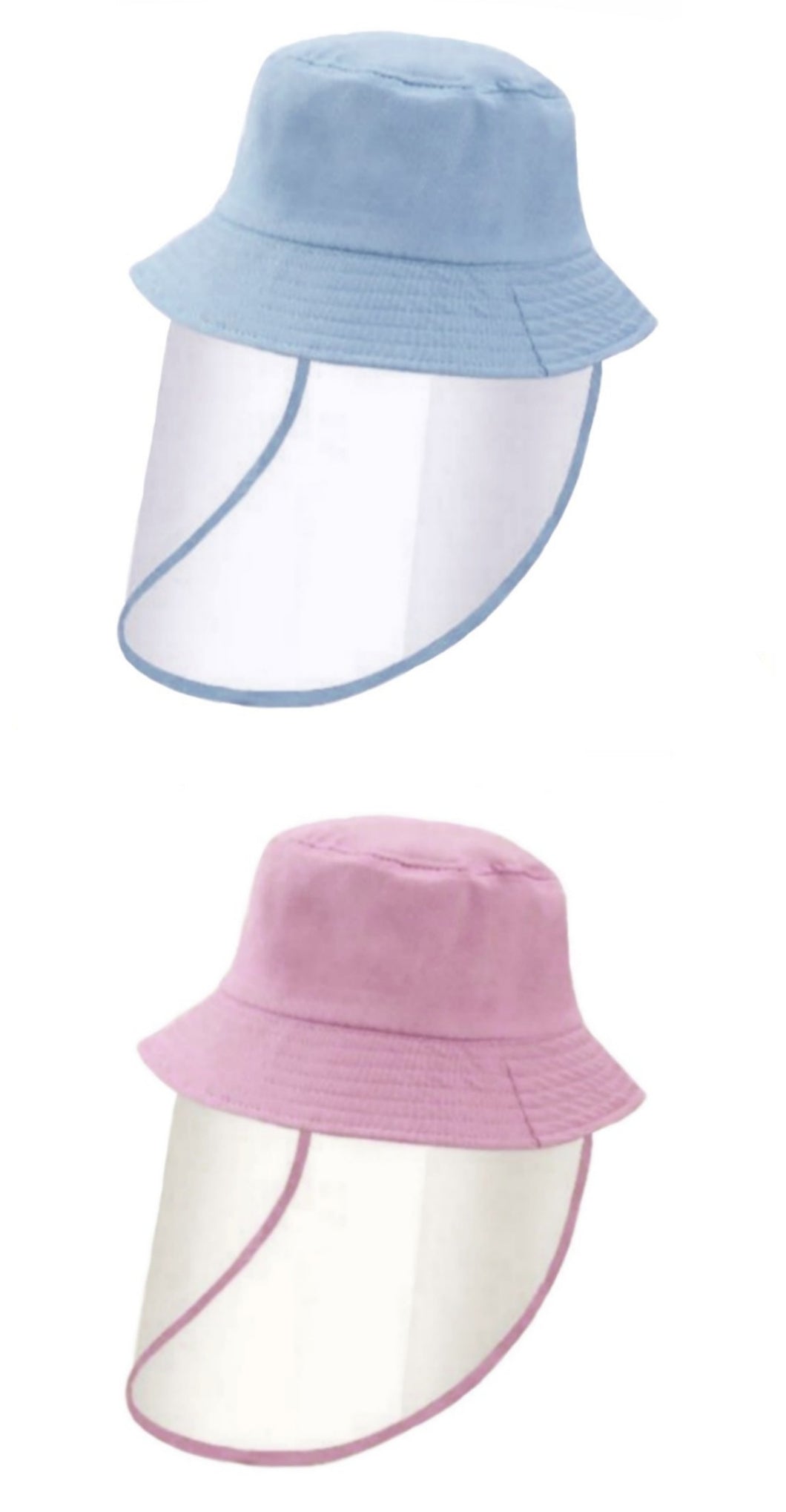 Set of 2 Kids Bucket Hats With Visors - Light Blue and Pink