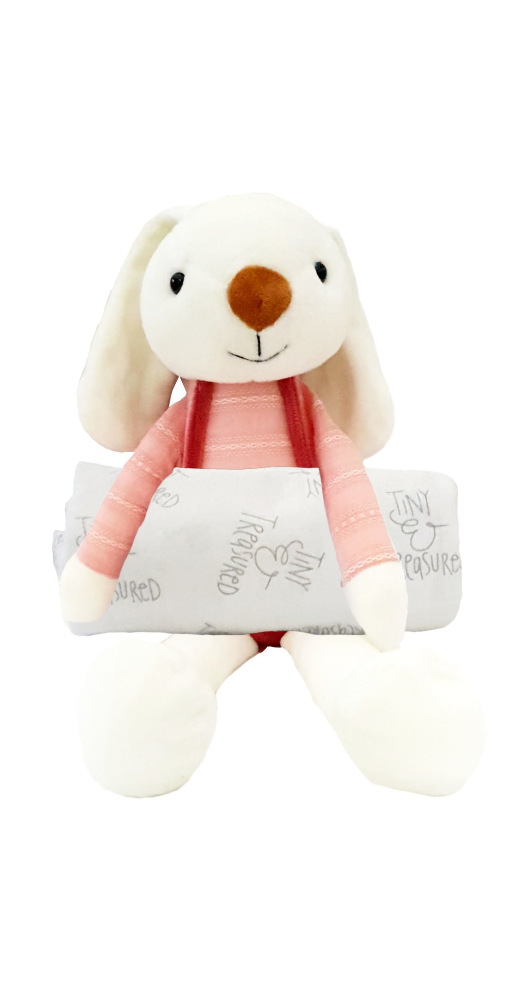 Newborn Baby Gift Set Plush Rabbit and Muslin Receiving Blanket - Ruby