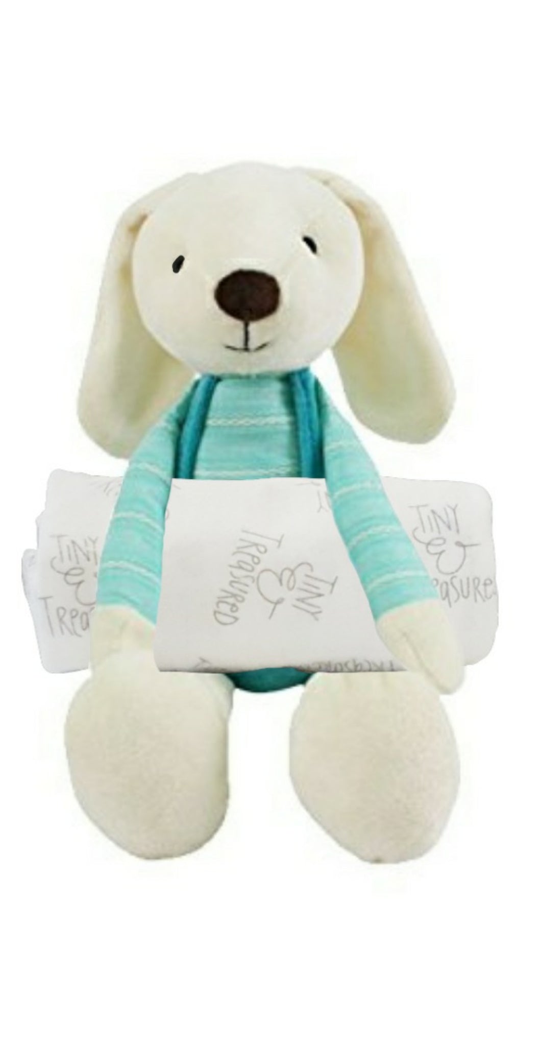 Newborn Baby Gift Set Plush Rabbit and Muslin Receiving Blanket - Teal