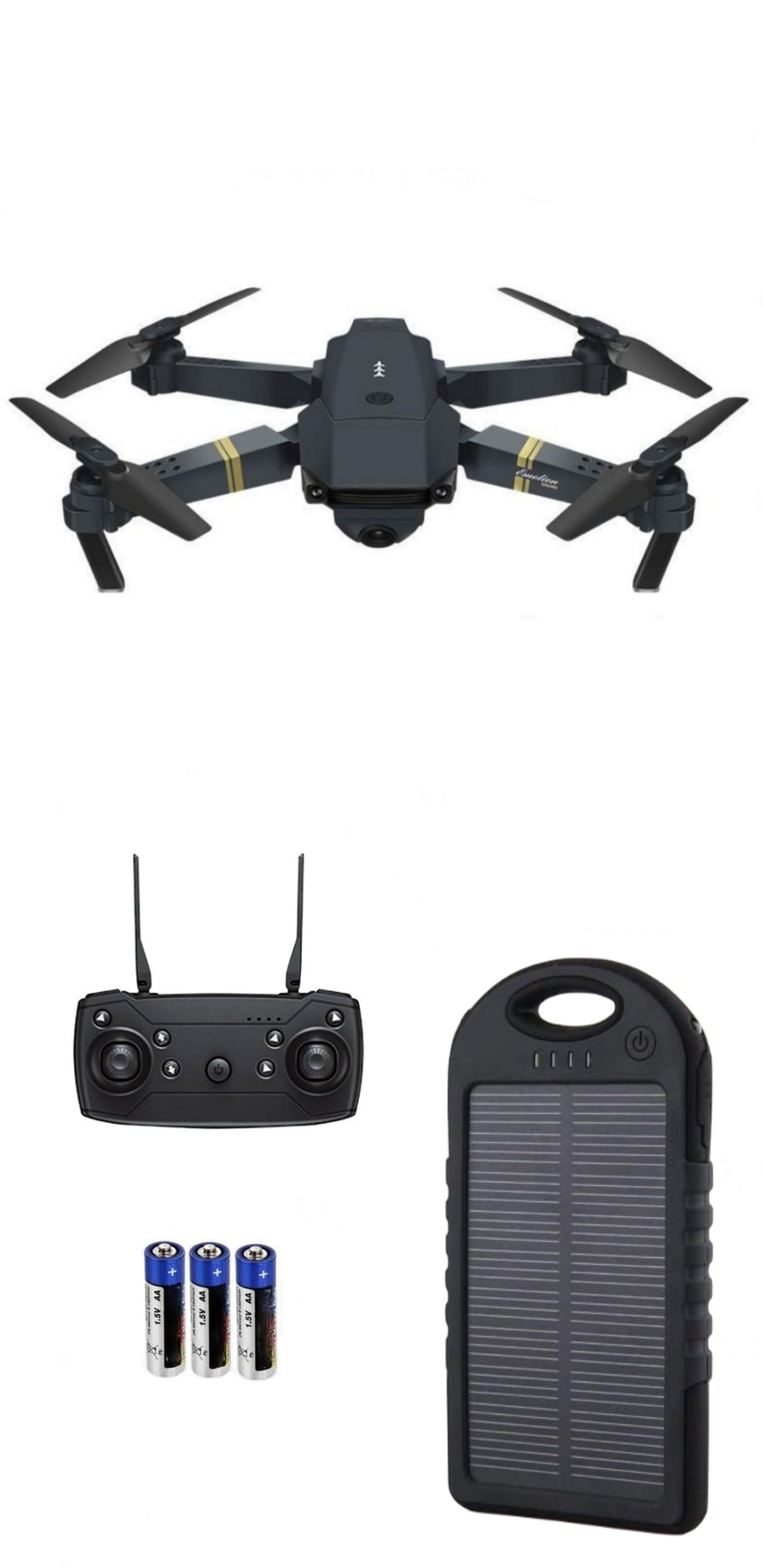 Foldable Pro 4k Micro Drone Kit - Includes Power Bank and AA Batteries For Remote