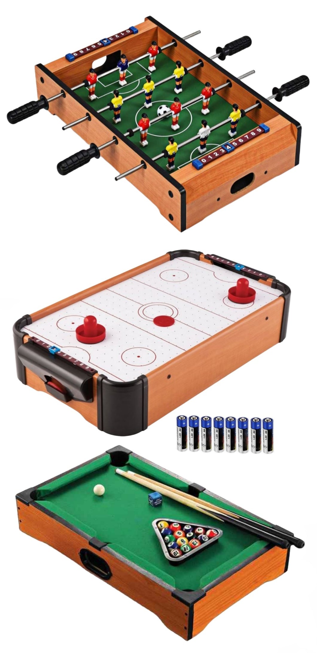 3 Classic Mini Table Top Games - Air Hockey - Foosball - Pool Table